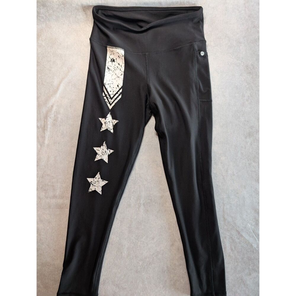 X by Gottex Black Athletic Leggings with White stars